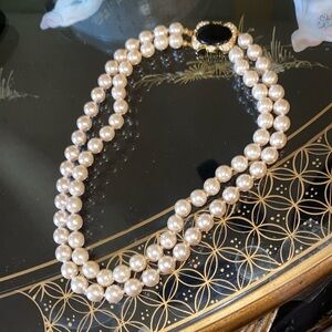 Vintage Erwin Pearl and Ónix two strand necklace